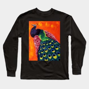 Look At Me - Peacock with Orange Background Long Sleeve T-Shirt